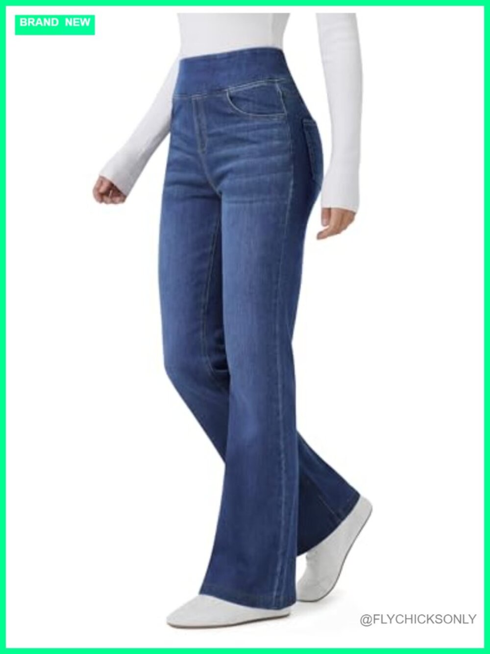 Stretchy Pull On Flare Jeans High Waisted Bootcut Denim Pants